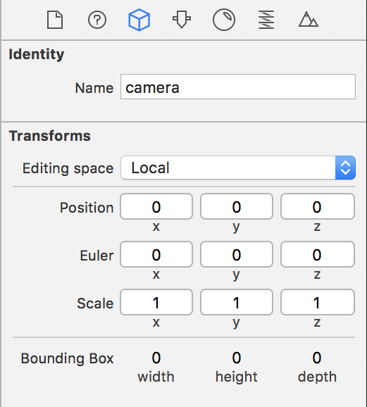 Figure 4. The camera settings in the SceneKit Editor.